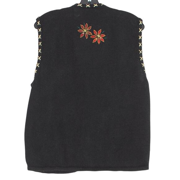 Vintage Sweater Vest Christmas Holiday Festive Cottage Boho Academia Black Large - Picture 7 of 8